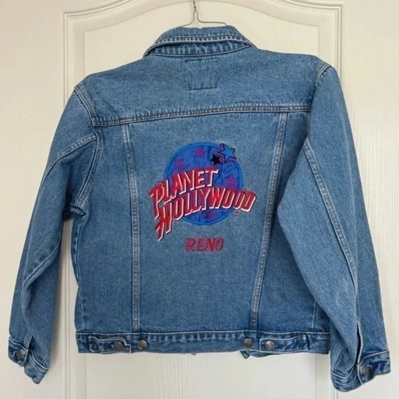 Vintage Jackets & Blazers - Vintage Planet Hollywood Embroidered Denim Jacket